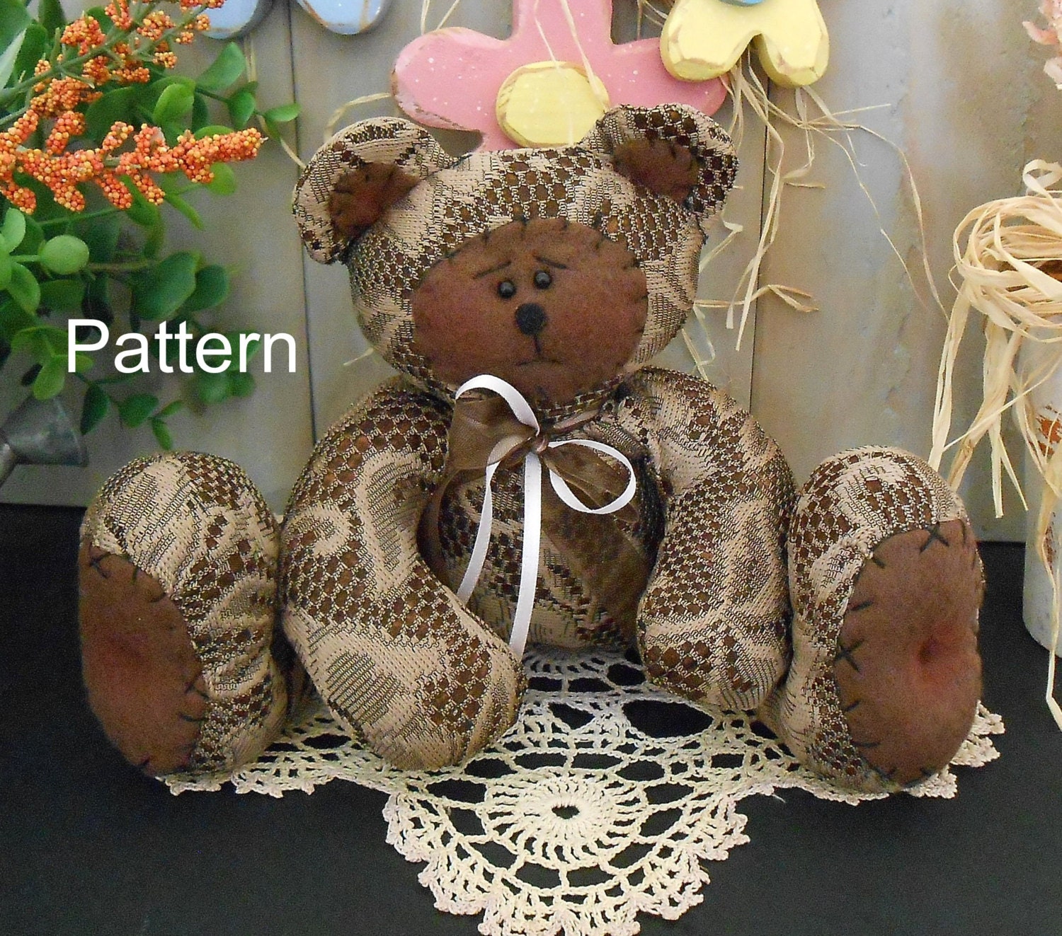 PDF E-Pattern #88 Chic Bear Doll Primitive Raggedy Country Folk Art Cloth Sewing Craft