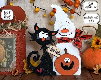 Halloween SVG, Laser File, Ghost, Cat, Pumpkin, Laser Cut File, Black Cat, Farmhouse Laser, Halloween, Wood Laser, Glowforge File