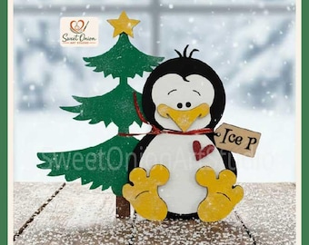 Penguin Shelf Sitter SVG, Christmas Tree Laser Cut File, Glowforge Layered Design