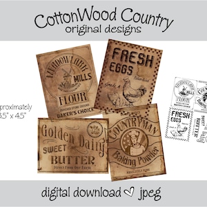 Kitchen Baking Labels, Primitive Tags, Primitive Decor, Farmhouse Decor, Farmhouse labels, Primitive Pantry Labels, Vintage Design