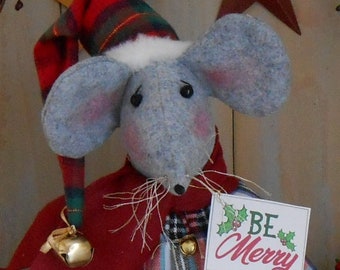 Christmas Mouse PDF e- Pattern Raggedy Doll Holiday Primitive Country Folk Art Cloth Sewing Craft DIY Home Decor Project with Printable Tags