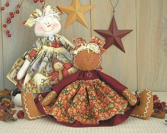 PDF e-Pattern Primitive Raggedy Doll Gingerbread Snow Gal Easy Fast Christmas Holiday Beginner Sewing Craft Folk Art Cloth Decor