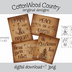 Primitive Christmas Labels, Primitive Tags, Primitive Decor, Farmhouse Decor, Farmhouse Labels, Country Tags, Vintage Design, Holiday