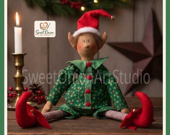 Primitive Christmas Elf Sewing Pattern, Raggedy Vintage Doll PDF, Folk Art Digital File