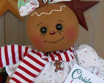 Christmas Gingerbread Cookie Doll Pattern PDF E pattern #126 Digital Primitive Raggedy Cloth Sewing Holiday Craft 23&quot; Tall w/ Printable Tags