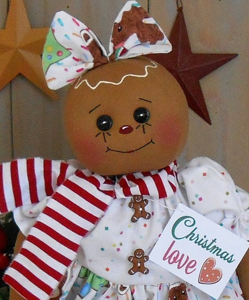 Christmas Gingerbread Cookie Doll Pattern PDF E pattern #126 Digital Primitive Raggedy Cloth Sewing Holiday Craft 23' Tall w/ Printable Tags 