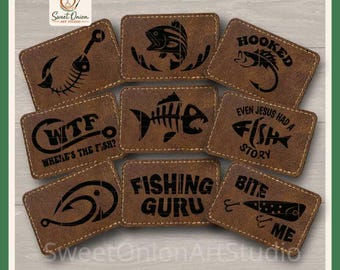 Fishing Leather Patch SVG, Outdoor Hat Patch Bundle, Glowforge Laser File, Engrave Cut