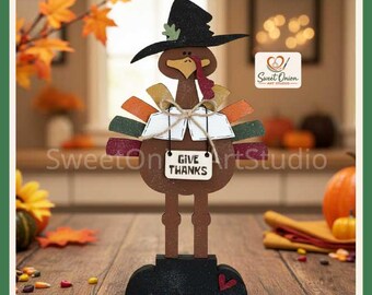 Fall Turkey Shelf Sitter SVG, Thanksgiving Laser Cut File, Harvest Decor Glowforge Design