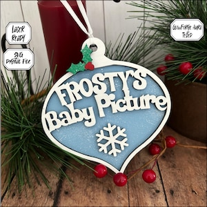 Frosty&#39;s Baby Picture, Snowman Ornament, Laser Cut File, Snowman SVG, Christmas SVG, Snowflake, Christmas Laser | For Use with Glowforge