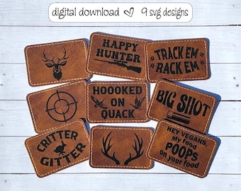 Leather Patch SVG, Hunting SVG, Hat Patches, Hunting Gifts, Laser Cut File, Glowforge File, Engrave File, Cut/Faux Stitching/Engrave File