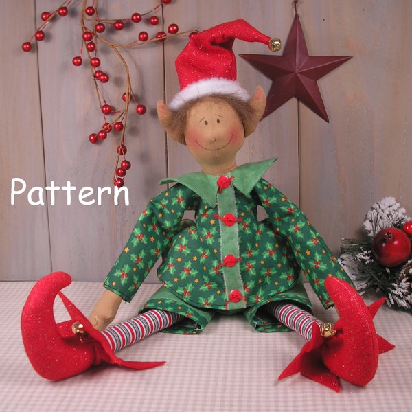 PDF E-Pattern #37 Christmas Elf Vintage Style Primitive Raggedy Cloth Doll Folk Art Sewing Craft