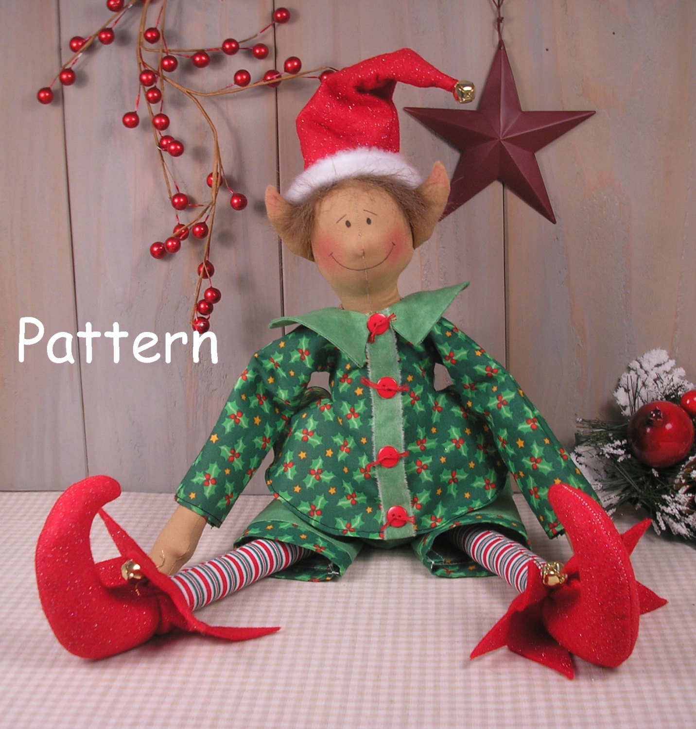 PDF E-pattern #37 Christmas Elf Vintage Style Primitive Raggedy