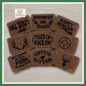 Hunting Leather Patch SVG, Outdoor Hat Bundle, Glowforge Laser File, Engrave Cut, Deer Hunter Gift