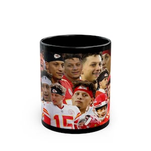 Patrick Mahomes Black Mug (11oz, 15oz), Patrick Mahomes photo collage Mug, Patrick Mahomes Mug