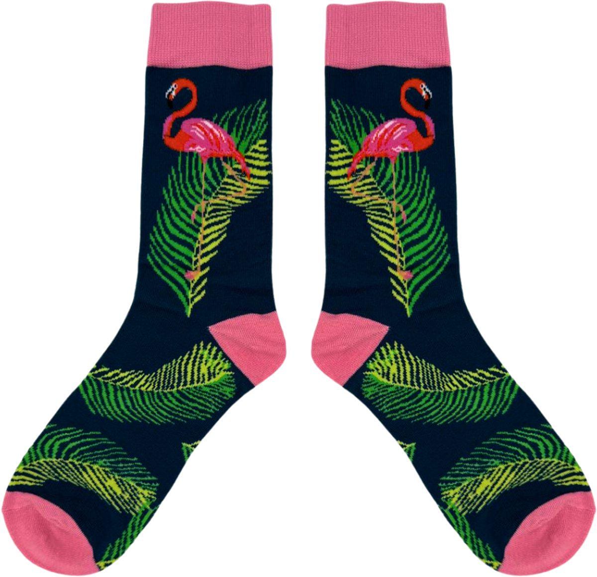Chaussettes Femme Rétro Flamants Roses - Vert Et Rose - Taille Unique - Neuves