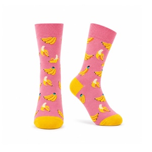 Chaussettes roses banane amusantes – Chaussettes unisexes pointures 37-42 - Happy Fruit Socks 1041