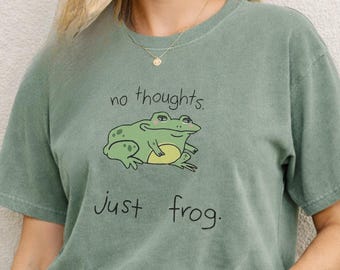 No Thoughts Just Frog Shirt, Funny Frog Meme Tee, Embroidered Comfort Colors 1717, DnD Nerd Gift, Chaotic Neutral Aesthetic Shirt