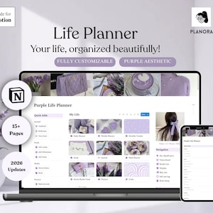 Purple Notion Life Planner – Tableau de bord numérique tout-en-un (mises à jour 2026)