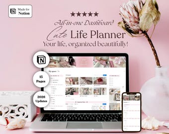 2026 Notion Life Planner Template, Pink Dashboard