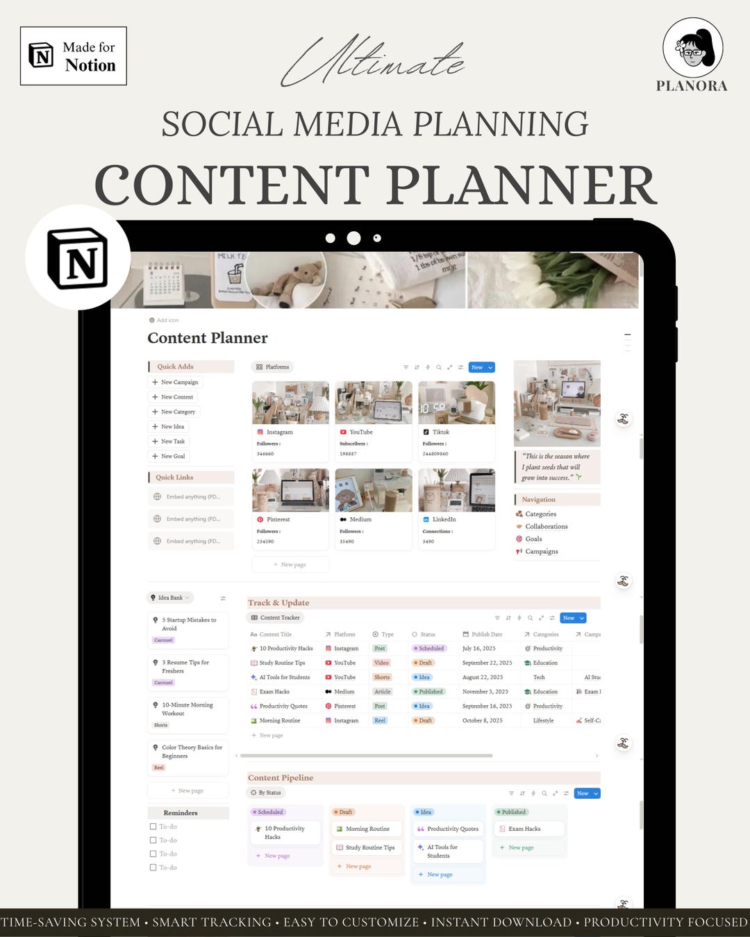 Notion Social Media Content Planner for Creators (digital Download ...