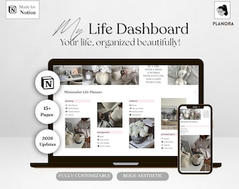 Minimalist Notion 2026 All In One Life Planner Template | Aesthetic Daily Personal Planner for ADHD Notion Template Digital Planner