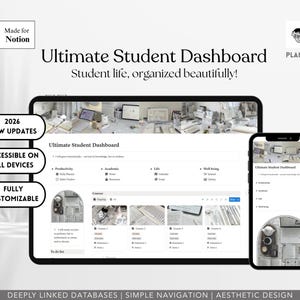 Notion Student Planner Dashboard, Academic, Life, Well-being, All in one Organizer (Digital Download)