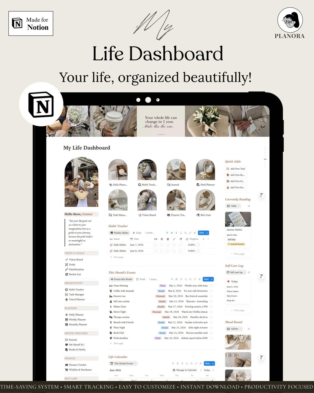 2026 All In One Life Planner Minimal Notion Dashboard Template Aesthetic Daily Personal Pl