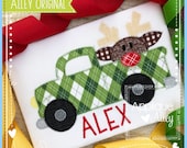 Zig Zag Old Truck With Reindeer Applique and Embroidery file for Embroidery machines AAEH