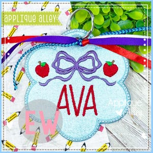 In the Hoop Mailey Bow Scallop Apple Bag Tag - Digital Embroidery/ Applique Design - SKUAAEH8786