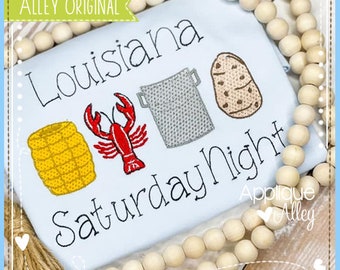 Gingham Stitched Crawfish Boil - Digital Design for use with Embroidery Machine - SKU AAEH