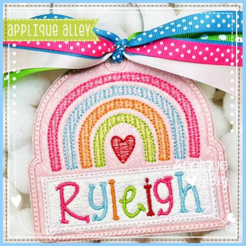 Nae Ryleigh Bag Tag Sketch Rainbow With Nameplate - in the Hoop Design - Embroidery ...