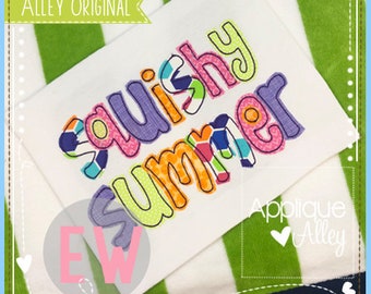 Squishy Summer Vintage Applique Font - Sketch - Quick Stitch - Embroidery Digital Design for Boys and Girls