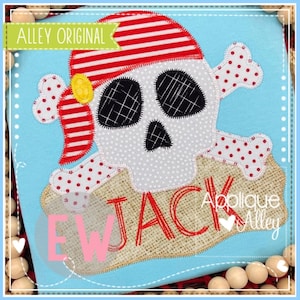 Zig Zag Piraten Totenkopf Namensschild Applikation Design - Digital Embroidery Design - SKU 7263AAEW