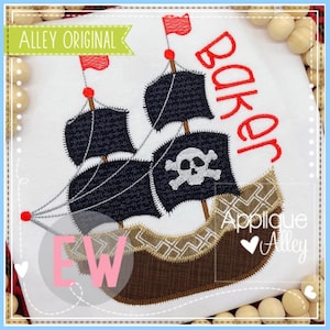 Zig Zag Piratenschiff Applikation Design - Digital Embroidery Design - SKU 7261AAEW