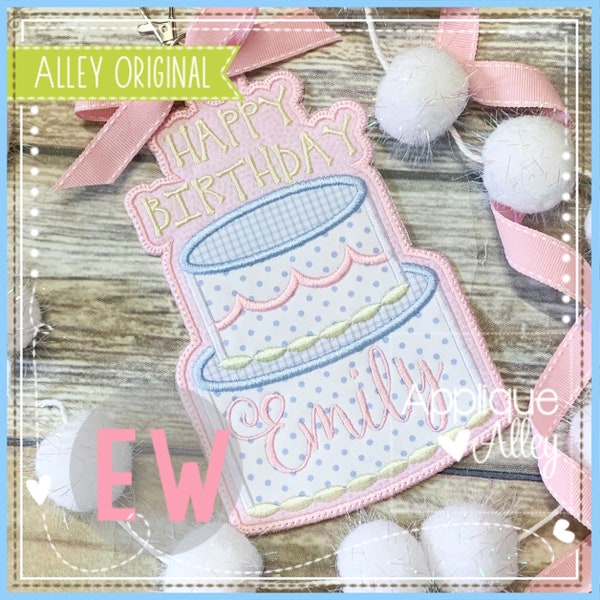 In the Hoop Happy Birthday Cake Bag Tag  - In the Hoop - Digital Design for use with Embroidery Machine