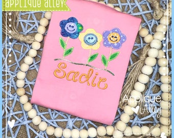 Zig Zag Smiley Flower Trio   - Quick Stitch - Embroidery Digital Design for Boys and Girls - SKU AAEH7980