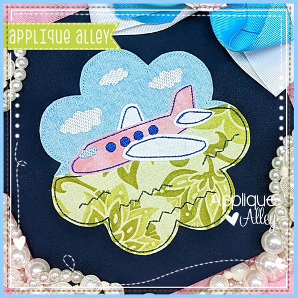 Vintage Scallop Scene Airplane  -  Digital Embroidery Design - SKU 7308AAEH - Farm Animal Farmer Bull