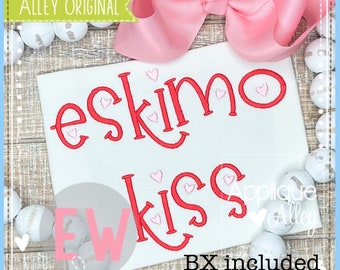 ESKIMO KISS Satin Font Embroidery Digital Design for Boys and Girls