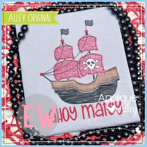 Vintage Piratenschiff Applikation Design - Digital Embroidery Design - SKU 7258AAEW