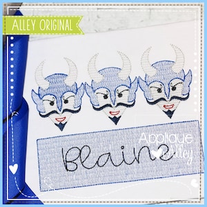 Scratchy Nameplate Monogram Vintage Little Blue Devils Trio Haft Cyfrowy Projekt do Szkoły