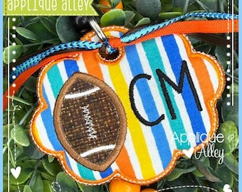 In the Hoop Scallop Oval Football Bag Tag - Digital Embroidery/ Applique Design - AAEH8781