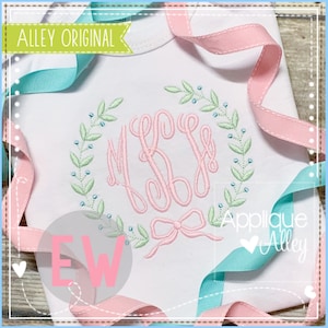 Tinsley Bow Floral Frame - Sketch - Quick Stitch - Embroidery Digital Design for Boys and Girls