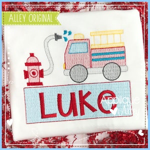 Scratchy Sketchy Fire Truck Trio with Nameplate for Embroidery Digital Design for School - Quick Stitch