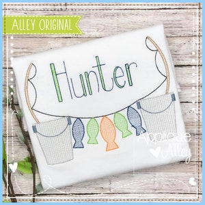 Scratchy Fishing Bucket Pole Bunting String - Sketchy, Scribble - Embroidery Digital Design- Quick Stitch