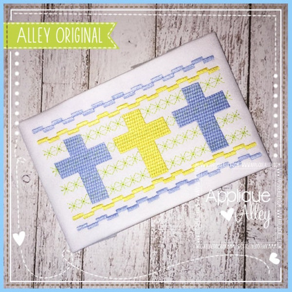 Faux Smocked 3 Crosses Digital Embroidery File - Instant Download