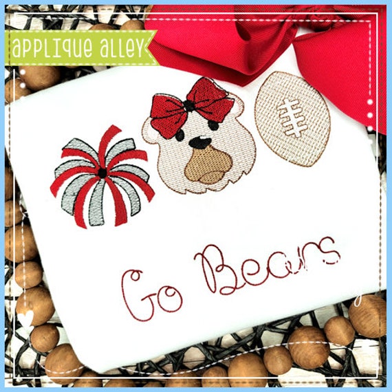 Sketchy Bear Girl Football Trio Digital Files For Applique And.