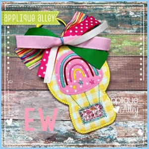 Zig Zag Rainbow Hot Air Balloon Bag Tag - In the Hoop - Digital Design for use with Embroidery Machine -AAEW9285