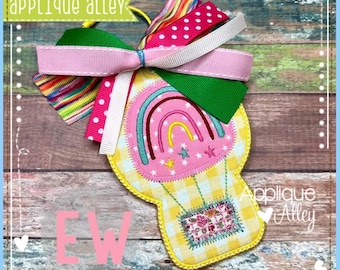 Zig Zag Rainbow Hot Air Balloon Bag Tag - In the Hoop - Digital Design for use with Embroidery Machine -AAEW9285