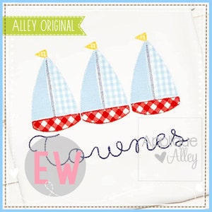 Vintage Tall Sailboat Trio - Sketch, Scribble - Bunting  Embroidery Digital Design