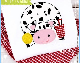 Vintage Fast Food Cow in Circle - Applique and Embroidery file for Embroidery machines